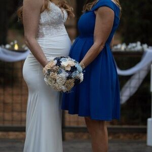 White House Black Market Blue Off the Shoulder Retro Cocktail Dress Sapphire Gem